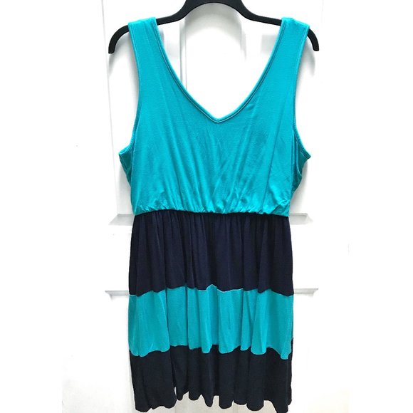 Modcloth Pink Owl teal and navy striped dress 1X - Picture 1 of 5